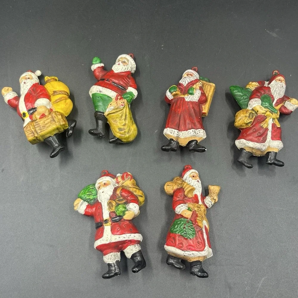 6 Vintage Old World Santa‎ Claus Christmas Ornaments Hollow Plastic Blow Mold